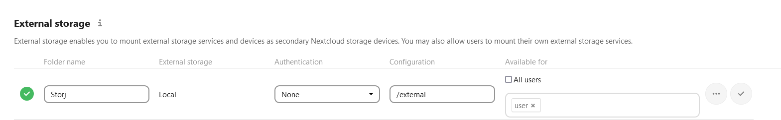 External Storage Configuration